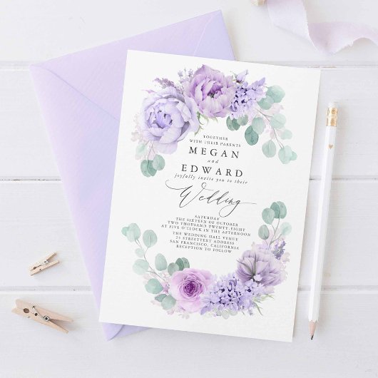 Dusty Lila Floral Elegant Boho Wedding Einladung
