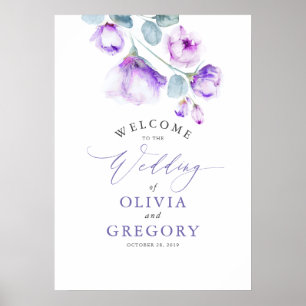 Dusty Lila Floral Elegante Hochzeit Begrüßungszeic Poster