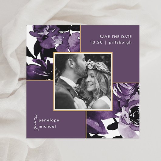 Dusty Lila Floral Foto Hochzeit speichern das Datu Save The Date