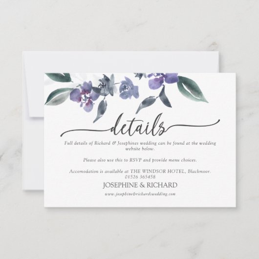 Dusty Lila Floral Garden Wedding Details Card RSVP Karte (Vorderseite)