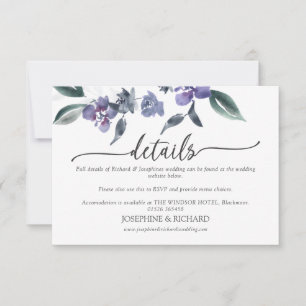 Dusty Lila Floral Garden Wedding Details Card RSVP Karte