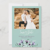 Dusty Lila Floral Green QR-Code Save the Date Einladung (Vorderseite)