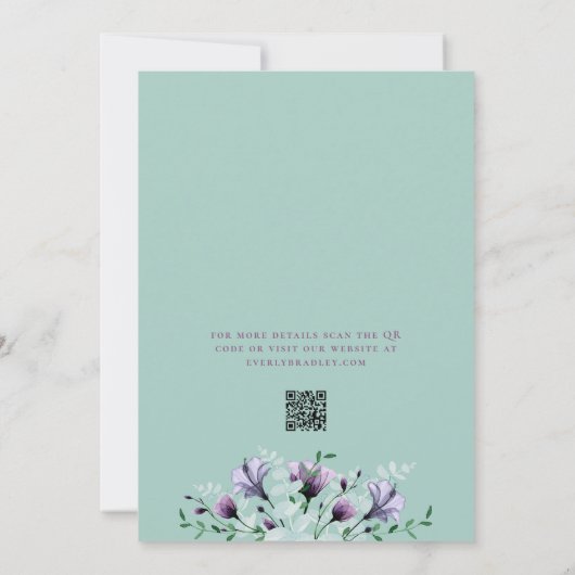 Dusty Lila Floral Green QR-Code Save the Date Einladung (Rückseite)