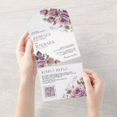 Dusty Lila Floral QR Code Wedding All In One Einladung (Abreißen)