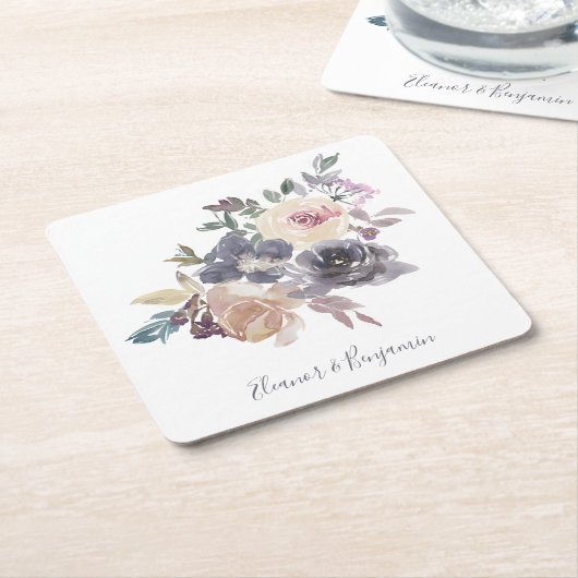 Dusty Lila Floral Water Wedding Custom Rechteckiger Pappuntersetzer (angewinkelt)
