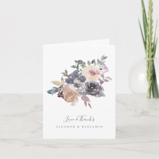 Dusty Lila Floral Water Wedding geklappt Dankeskarte (Vorderseite)