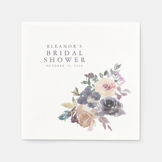 Dusty Lila Floral Watercolor Name Brautparty Serviette (Vorderseite)