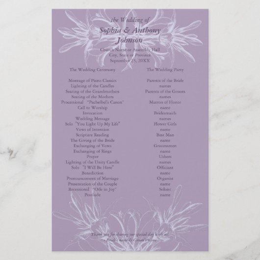 Dusty Lila Floral Wedding Program (Vorderseite)