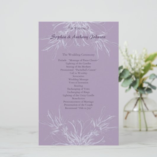 Dusty Lila Floral Wedding Program (Stehend Vorderseite)