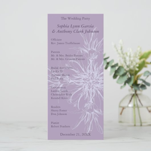 Dusty Lila Floral Wedding Program Programm (Stehend Vorderseite)
