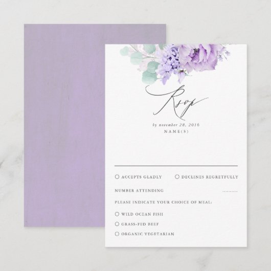 Dusty Lila Floral Wedding RSVP Karte (Vorne/Hinten)