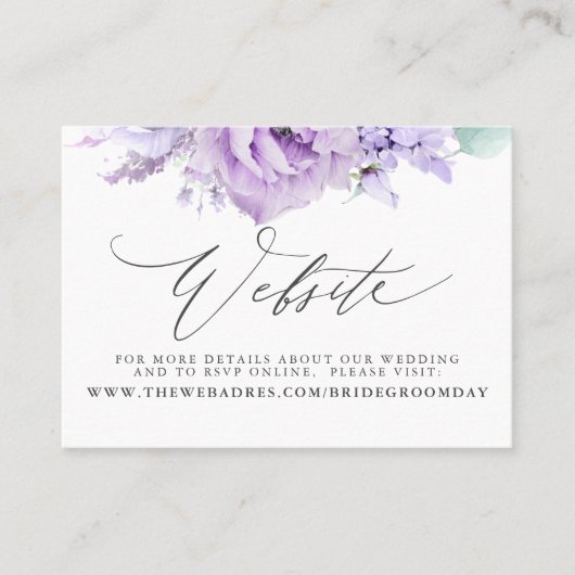 Dusty Lila Floral Wedding Website Card Visitenkarte (Vorderseite)