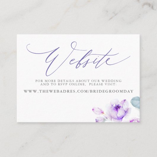 Dusty Lila Floral Wedding Website Card Visitenkarte (Vorderseite)