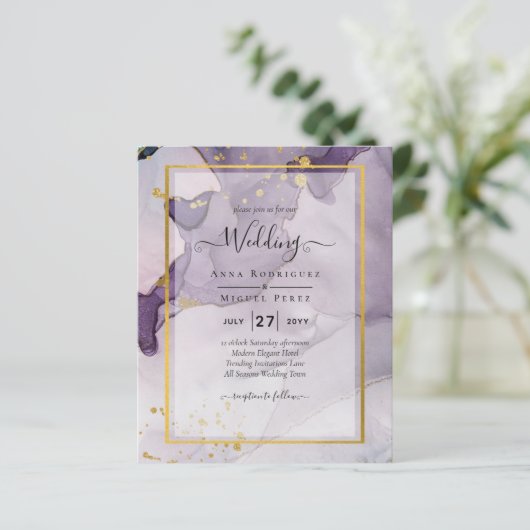 Dusty Lila Gold Alcohol INK Abstrakt Wedding (Stehend Vorderseite)