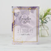 Dusty Lila Gold Alcohol INK Abstrakt Wedding Einladung (Stehend Vorderseite)