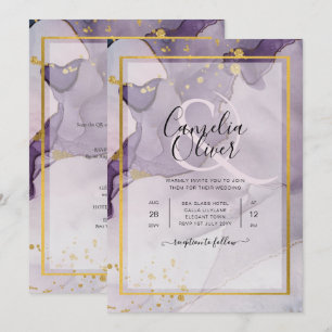 Dusty Lila Gold Alcohol INK Abstrakt Wedding Einladung