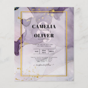 Dusty Lila Gold Alcohol INK Abstrakt Wedding Flyer