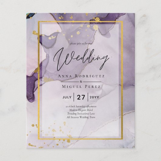 Dusty Lila Gold Alcohol INK Abstrakt Wedding Flyer (Vorne)
