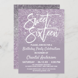 Dusty Lila Gray Imitats Glitzer Ombre 16 . Geburts Einladung