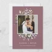 Dusty Lila Green Blätter Probe Dinner Foto Einladung (Rückseite)