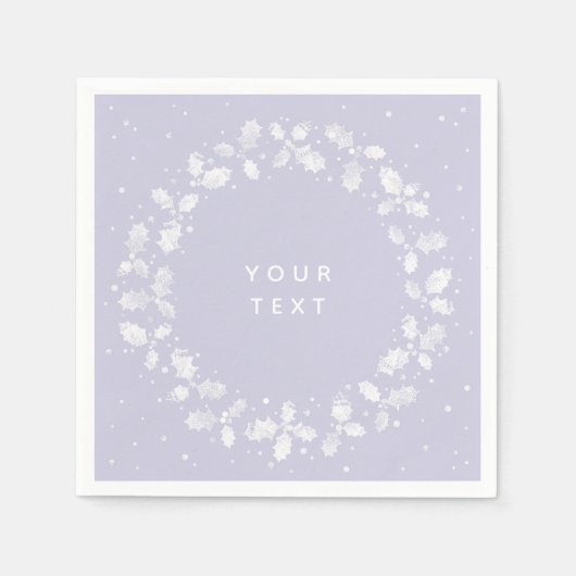 Dusty Lila Hand Printed Holly Wreath Weihnachten Serviette (Vorderseite)