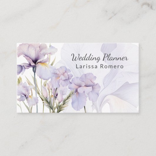 Dusty Lila Iris Wasserfarben Romantische Flora Telefonnummerkarte (Vorderseite)