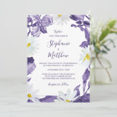 Dusty Lila Iris White Daisy Botanische Hochzeit Einladung (Stehend Vorderseite)