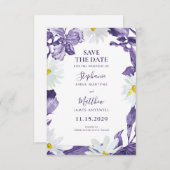 Dusty Lila Iris White Daisy Botanische Hochzeit Save The Date (Vorne/Hinten)