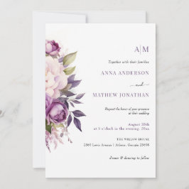 Dusty Lila Lavender Floral Boho Monogramm Hochzeit Einladung