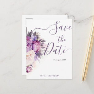 Dusty Lila Lavender Floral Hochzeit speichern Sie  Postkarte