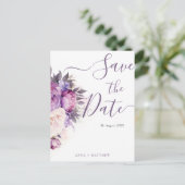Dusty Lila Lavender Floral Hochzeit speichern Sie Postkarte (Stehend Vorderseite)