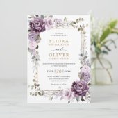 Dusty Lila Lavender Gold Geometric Wedding Einladung (Stehend Vorderseite)