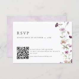 Dusty Lila Lavender Wildblume Hochzeit QR Code RSVP Karte