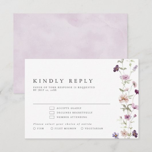 Dusty Lila Lavender Wildblume Hochzeit RSVP Karte (Vorne/Hinten)