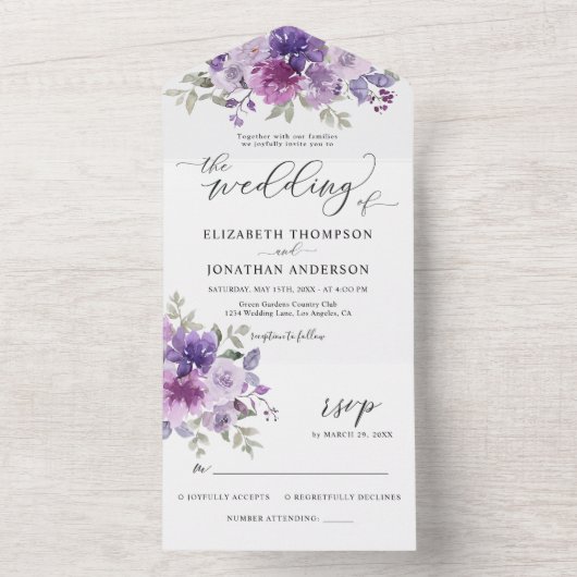 Dusty Lila Lilac Floral Wedding Details UAWG All In One Einladung (Innen Boden)