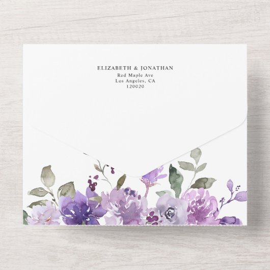 Dusty Lila Lilac Floral Wedding Details UAWG All In One Einladung (Rückseite)