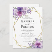 Dusty Lila Lilac Mauve Gold Foil Floral Wedding Einladung (Vorne/Hinten)