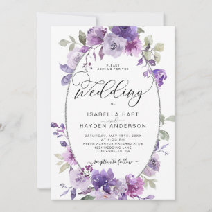 Dusty Lila Lilac MauveFloral Silver Foil Wedding Einladung