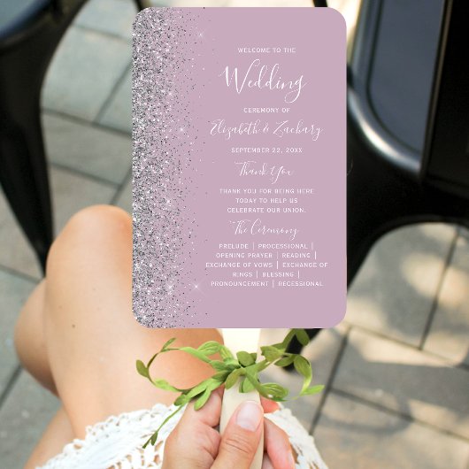 Dusty Lila Lilac Silver Glitzer Wedding Program Fächer
