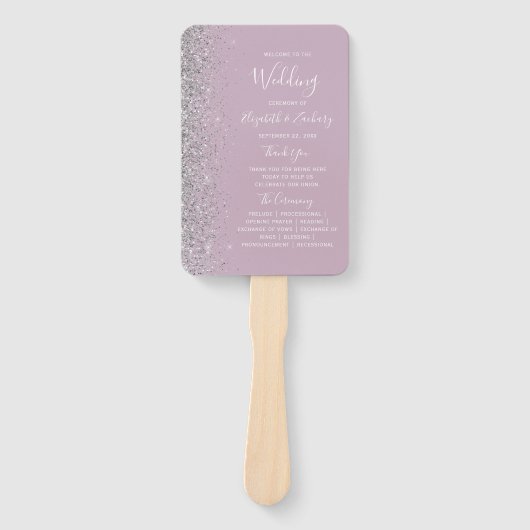 Dusty Lila Lilac Silver Glitzer Wedding Program Fächer (Vorderseite)