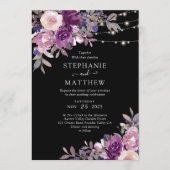 Dusty Lila Mauve Botanical Lights Black Wedding Einladung (Vorderseite)