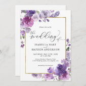 Dusty Lila Mauve Lilac Floral Gold Foil Wedding Einladung (Vorne/Hinten)
