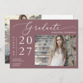 Dusty Lila Minimal Script School Graduate Foto Einladung (Vorne/Hinten)