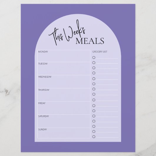 Dusty Lila Minimal Text Weekly Meal Planner (Vorderseite)