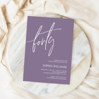 Dusty Lila Minimalistisch 40. Geburtstag Einladung