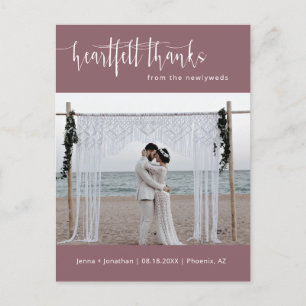 Dusty Lila Minimalistisch Wedding Foto Vielen Dank Postkarte