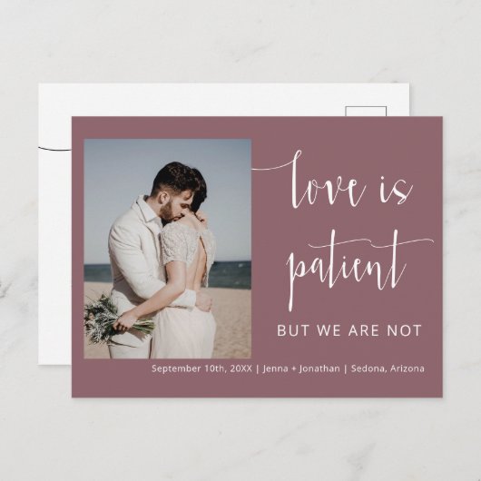 Dusty Lila Modern Minimal Script Foto Elopement Postkarte (Vorne/Hinten)