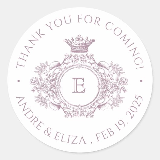 Dusty Lila Monogram Wedding Danke Sticker (Vorderseite)