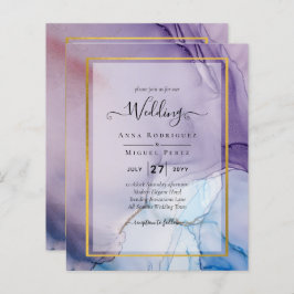 Dusty Lila Navy Blue Gold INK Wedding INVITE