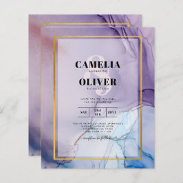 Dusty Lila Navy Blue Gold INK Wedding INVITE